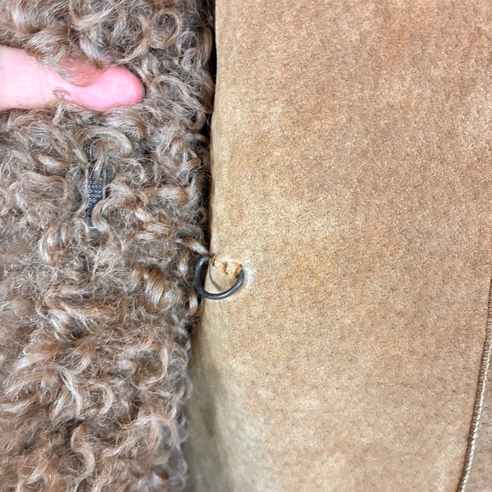 Vintage Womens Coat Sz L Penny Lane Genuine Leather Suede Fur Afghan Brown Boho - Picture 10 of 14